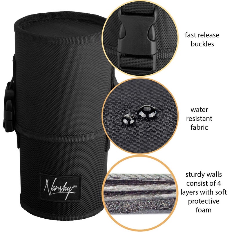 Nanshy Travel Makeup Brush Holder with Lid - Large, Stand Up Makeup Brush Case for MUA - 2-in-1 Durable Makeup Brush Organizer Bag & 2 Brush Cups - Brushes Not Included - Black - 9 x 4 x 4 Inches - Image 4